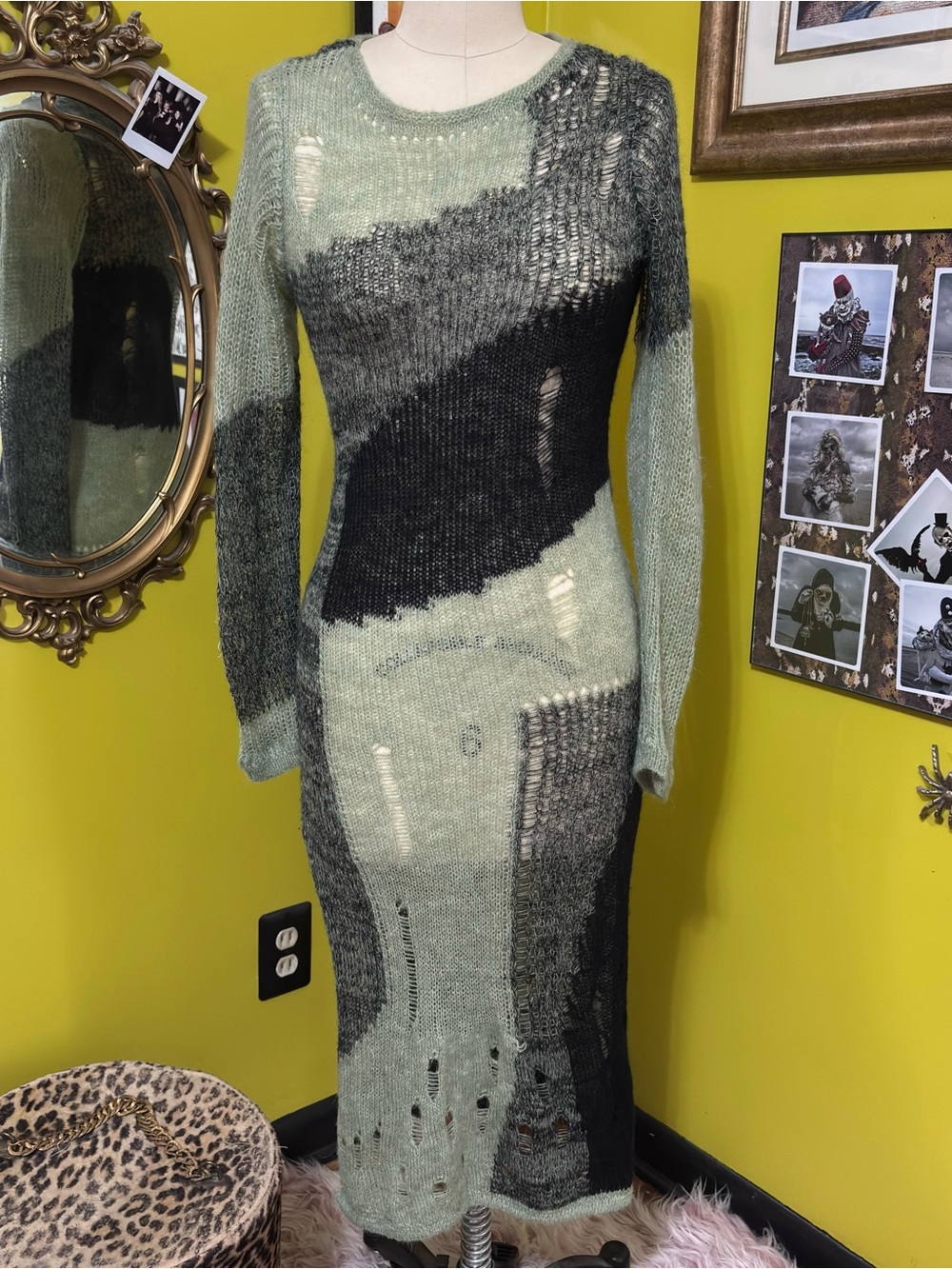 Cider Gauzy Patchwork Longe Sleeve Sweater Dress NWT